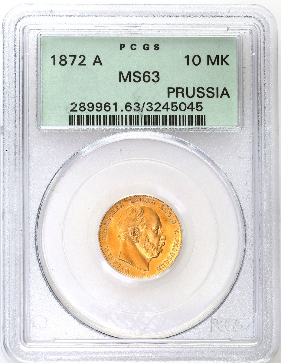 Niemcy. Prusy. 10 marek 1872 A, Berlin PCGS MS63 - WYŚMIENITE